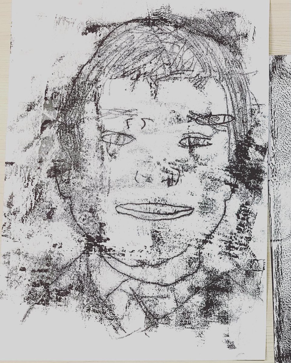 ArtCaterham's tweet photo. Fabulous monoprinting by Year 5 today. These were their practice prints ready for their final piece mixed media prints next week. #Art #printmaking #portraiture #monoprints #ks2 #caterhamprep https://t.co/3WbndeNgdN