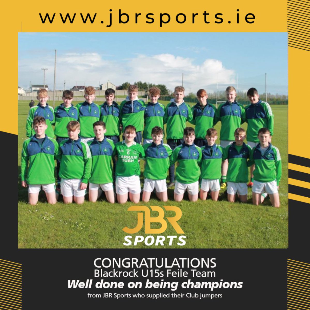 jbrsports_irl's tweet photo. @blackrockgaaclub @blackrockgaa  u15s feile team that won the final 🏆 last weekend. Well done on being champions, looking well 😉👍 from all at JBR Sports we were delighted to supply your jumpers #jbrsports #kitbuilder #clubkits #customisedsportswear #GAA #schoolhoodies https://t.co/bCvTqSKdaW
