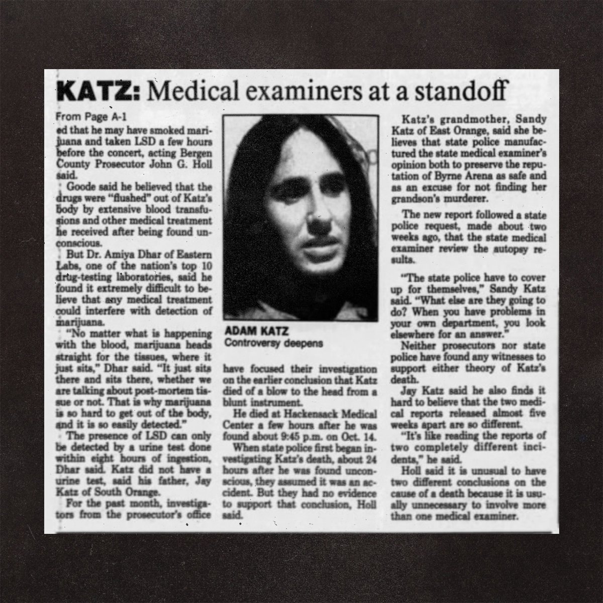 deadandgone's tweet photo. Medical examiners based their reports on the assumption that Katz was on LSD, although no drugs were found in his system. #DeadandGone https://t.co/rMwXqa4CGn