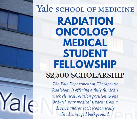 Yale Radiation Oncology Residency (@yaleradonc) on Twitter photo We are excited to announce a $2500 scholarship to help fund expenses for a 4-week clinical rotation <a href="/YaleRadOnc/">Yale Radiation Oncology Residency</a> for a senior medical student from a diverse and/or socioeconomically disadvantaged background! DM <a href="/YaleRadOnc/">Yale Radiation Oncology Residency</a> or <a href="/HenryParkMD/">Henry S. Park, MD, MPH</a> if interested in learning more. We are excited to announce a $2500 scholarship to help fund expenses for a 4-week clinical rotation <a href="/YaleRadOnc/">Yale Radiation Oncology Residency</a> for a senior medical student from a diverse and/or socioeconomically disadvantaged background! DM <a href="/YaleRadOnc/">Yale Radiation Oncology Residency</a> or <a href="/HenryParkMD/">Henry S. Park, MD, MPH</a> if interested in learning more.