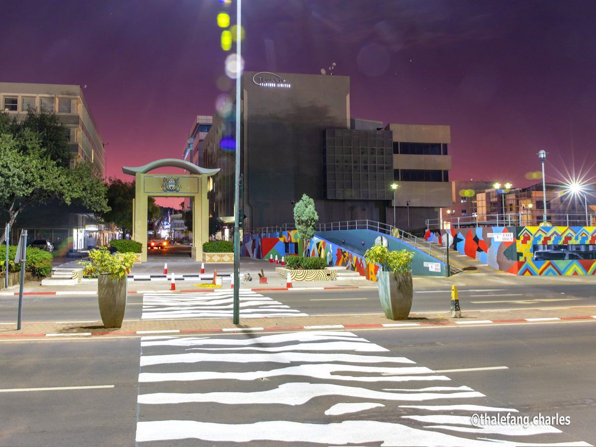 Thalefang's tweet photo. Zebra Crossing across the Independence Avenue between Civic Centre into the Main Mall. The Main Mall just got a face-lift as it readies to host the first @forbesunder30 summit in Africa.
#Gaborone #MainMall #publicart #RediscoverBotswana #Under30summit #cityscape #Botswana 🇧🇼 https://t.co/La8sec1KFQ