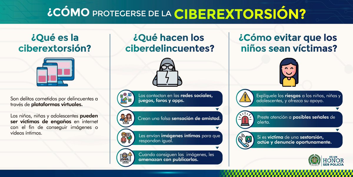 GaulaPolicia's tweet photo. ¿Sabe usted qué es la #CiberExtorsión? 👇Aquí le enseñamos lo que debe saber para no ser víctima de este delito y cómo denunciar de manera segura a través de la línea 165. #YoNoPagoYoDenuncio #Línea165 https://t.co/S8QjaWAewg