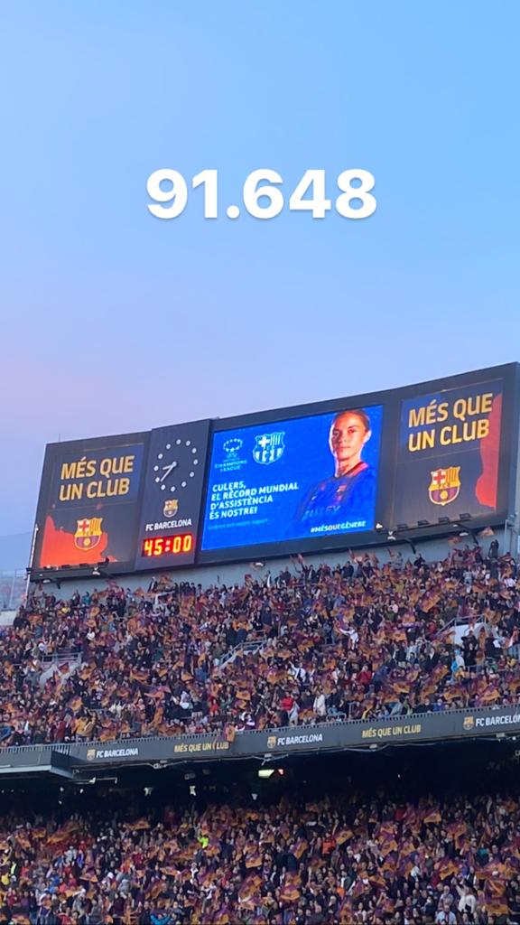 Gran partit a l'estadi del <a href="/FCBfemeni/">FC Barcelona Femení</a> contrael Woflsburg 5-1 amb nou record d'assistencia!💙❤️
