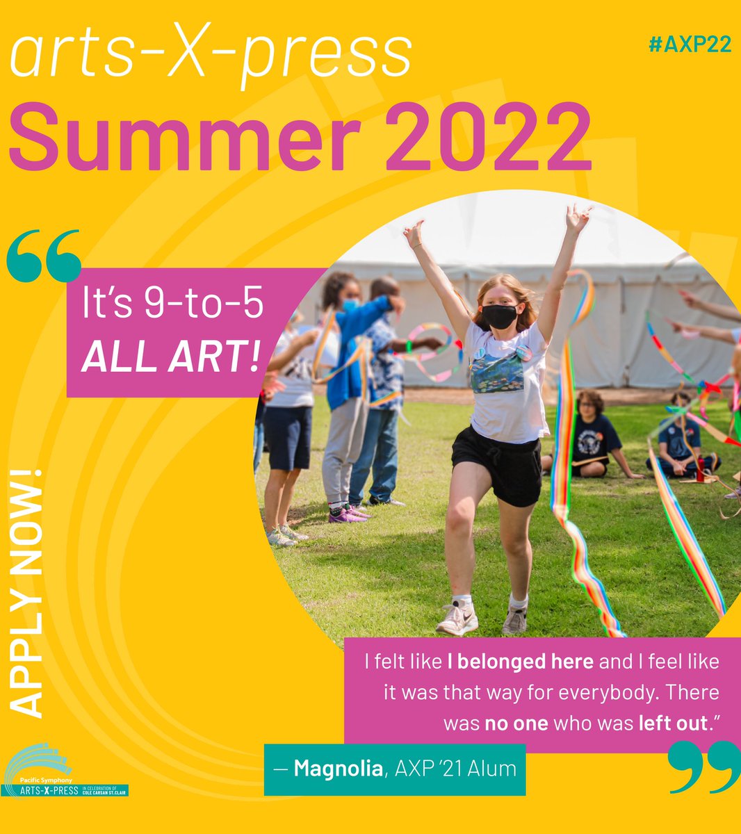 artsXpress's tweet photo. Are you a singer, dancer, musician, actor, or all-around creative? APPLY TODAY for @PacificSymphony's arts-X-press: a one-of-a-kind summer camp that takes middle-school students on an immersive &amp; magical artistic journey!✨ Join us this summer! (July 10-15 or July 17-22) https://t.co/5thRJftl7z