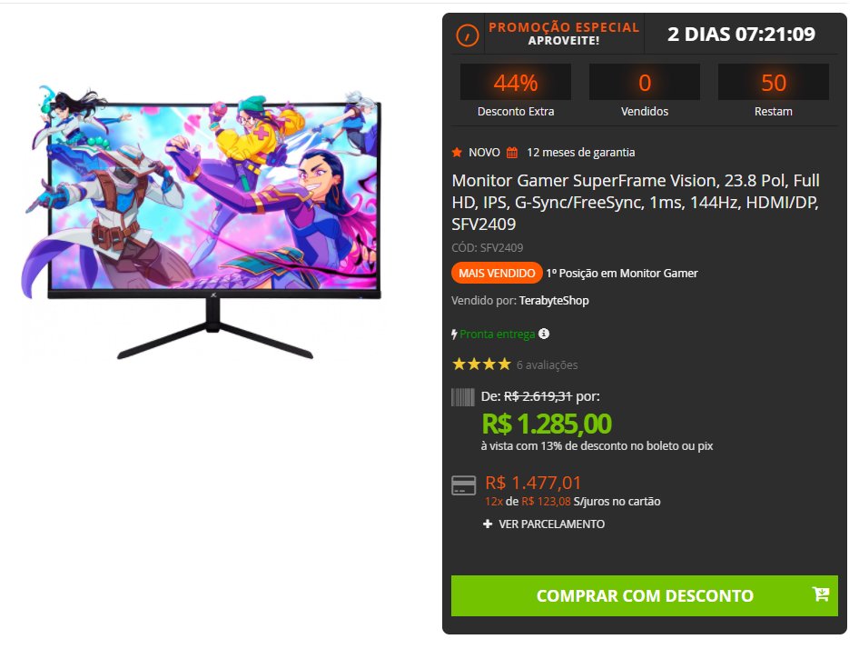 Terabyte on Twitter "OFERTA! 🚨 Monitor Gamer SuperFrame Vision, 23.8
