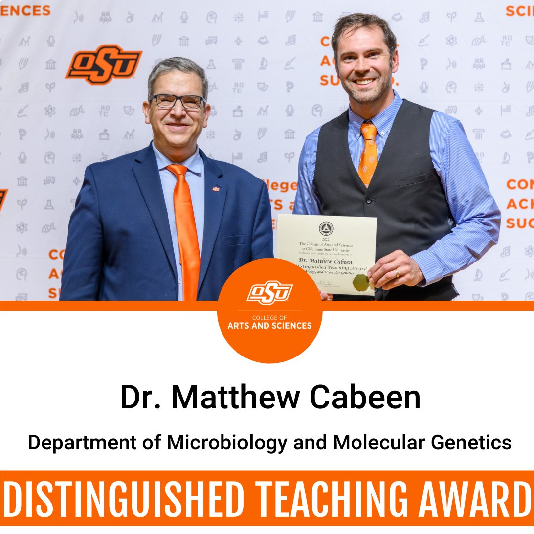 OkstateCAS's tweet photo. For this week's #FacultyFriday, we would like to recognize our faculty members who received awards at the annual CAS Awards Banquet. Dr. Matthew Cabeen received the CAS Distinguished Teaching Award and Dr. Sarah Kucker received the CAS Outstanding Faculty Mentor Award. Congrats! https://t.co/SQCWkwW80C