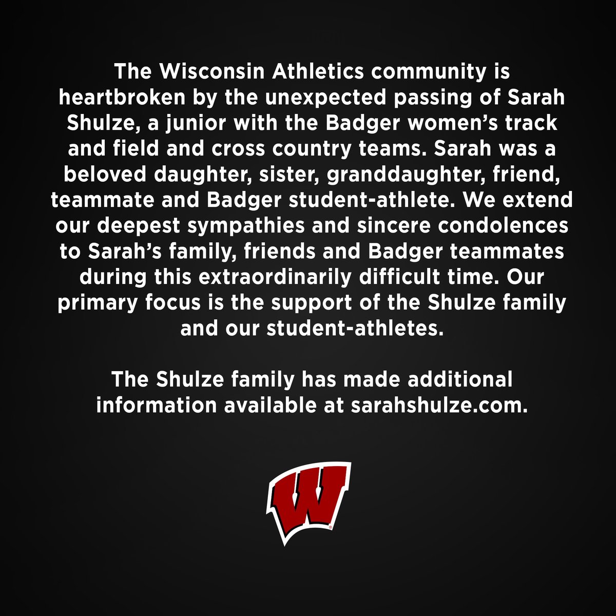 UWBadgers's tweet image. The Wisconsin Athletics community is heartbroken by the unexpected passing of Sarah Shulze