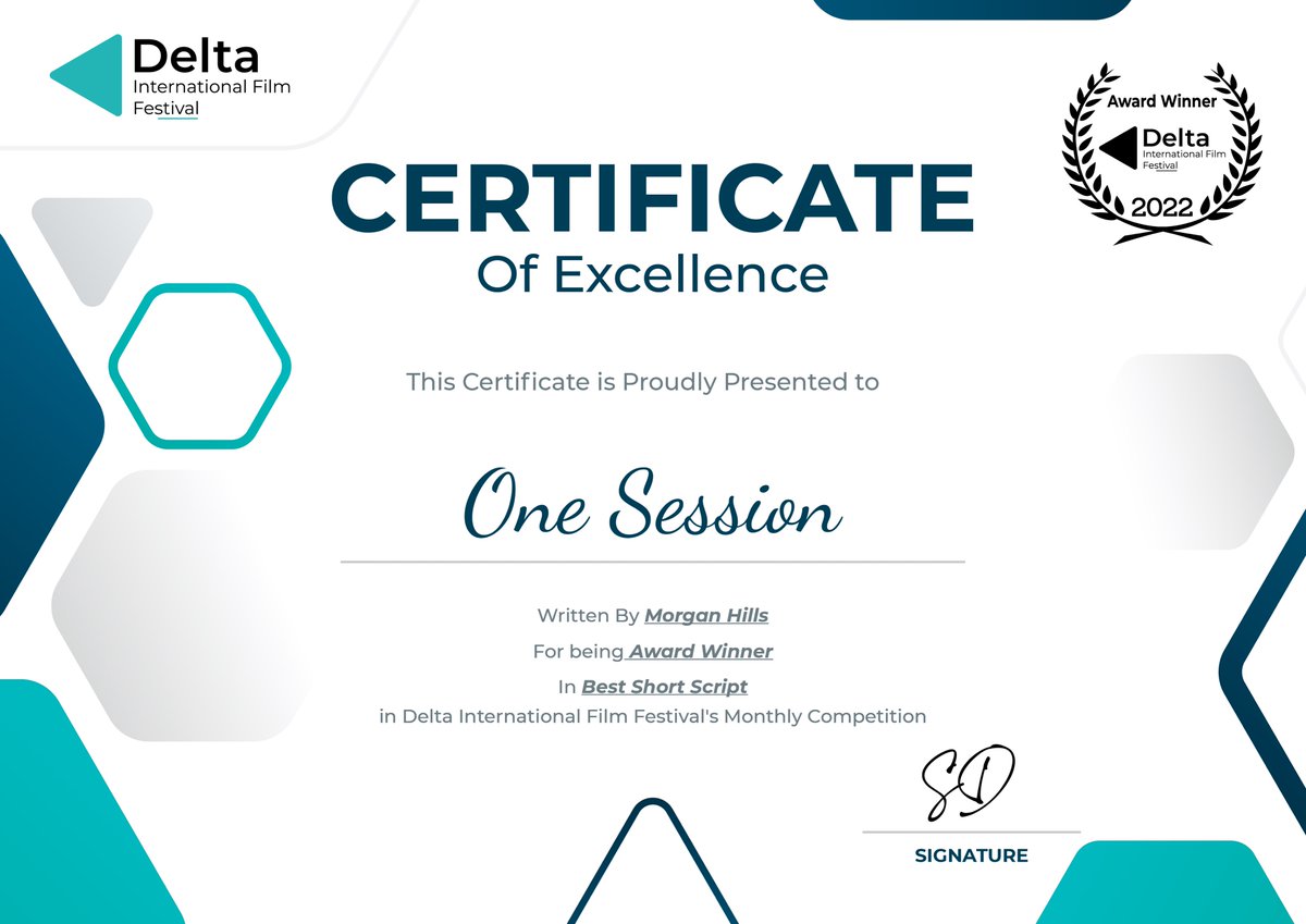 OneSessionFilm's tweet photo. One Session received an #award this week for #BestShortScript from @film_delta!! https://t.co/Q2Da8Brs0u