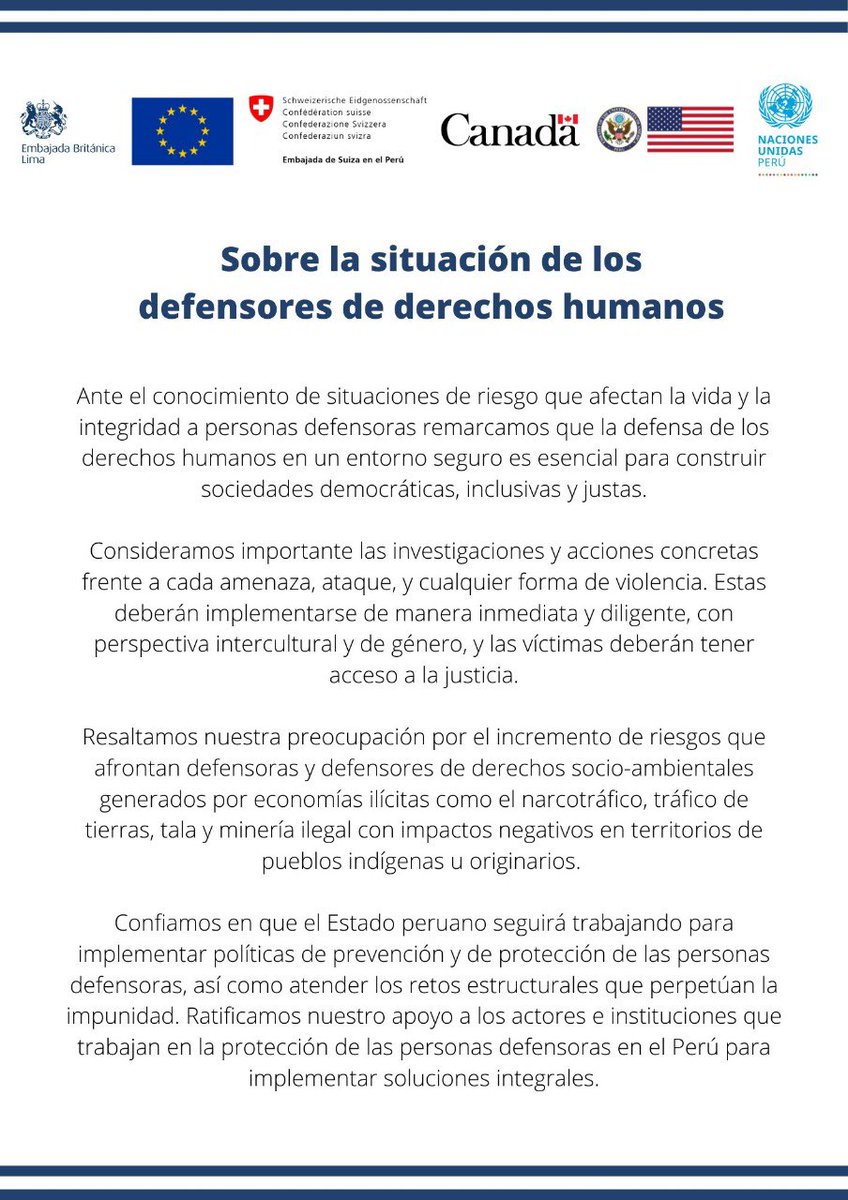 #COMUNICADO conjunto sobre la situación de los defensores de #DerechosHumanos en el Perú