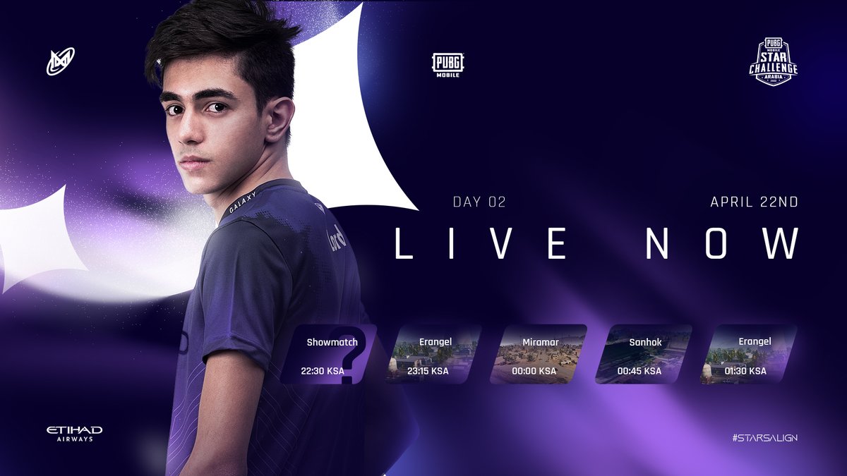 We're about to kick off day 2 of #PMSCArabia!

🖥️youtu.be/JfJK-H3yPO0

#StarsAlign #NGXpubgm
