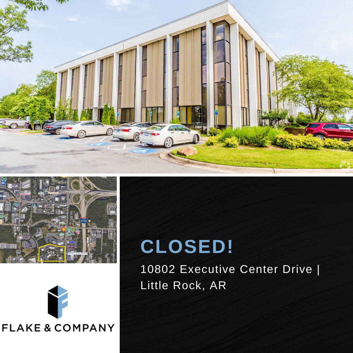 Just closed: 10802 Executive Center Drive! This is a $7,100,000 transaction and Flake and Company is being retained to handle the leasing and management of the building. Thank you to our friends at <a href="/colliers/">Colliers</a> who represented the Landlord