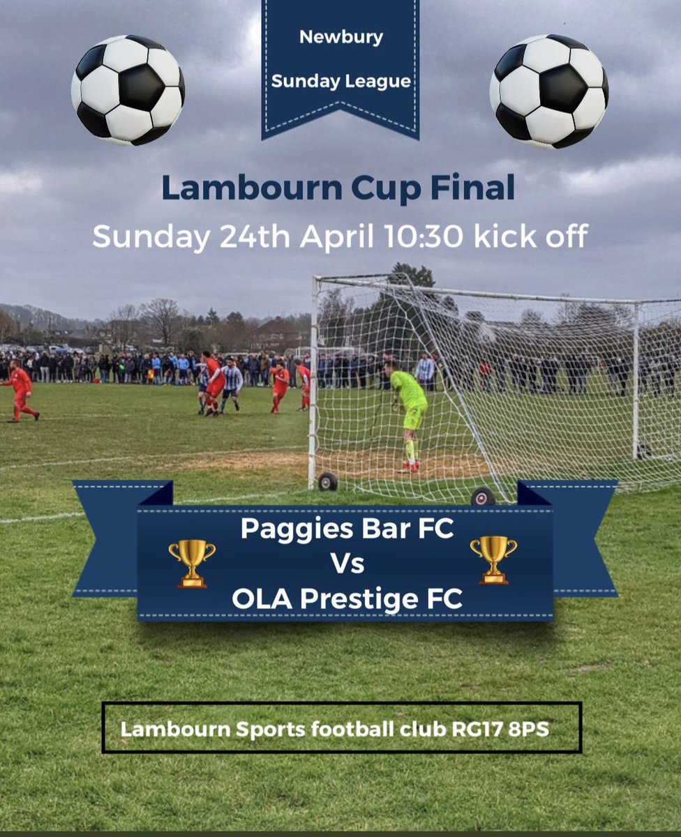 Cup final Sunday… 10.30 at <a href="/LambournFC/">LambournSportsFC</a> against <a href="/ola_fc/">OLA Prestige FC</a> 

Full squad available looking to add to the league trophy 

Up the paggggies!! ⚽️⚽️