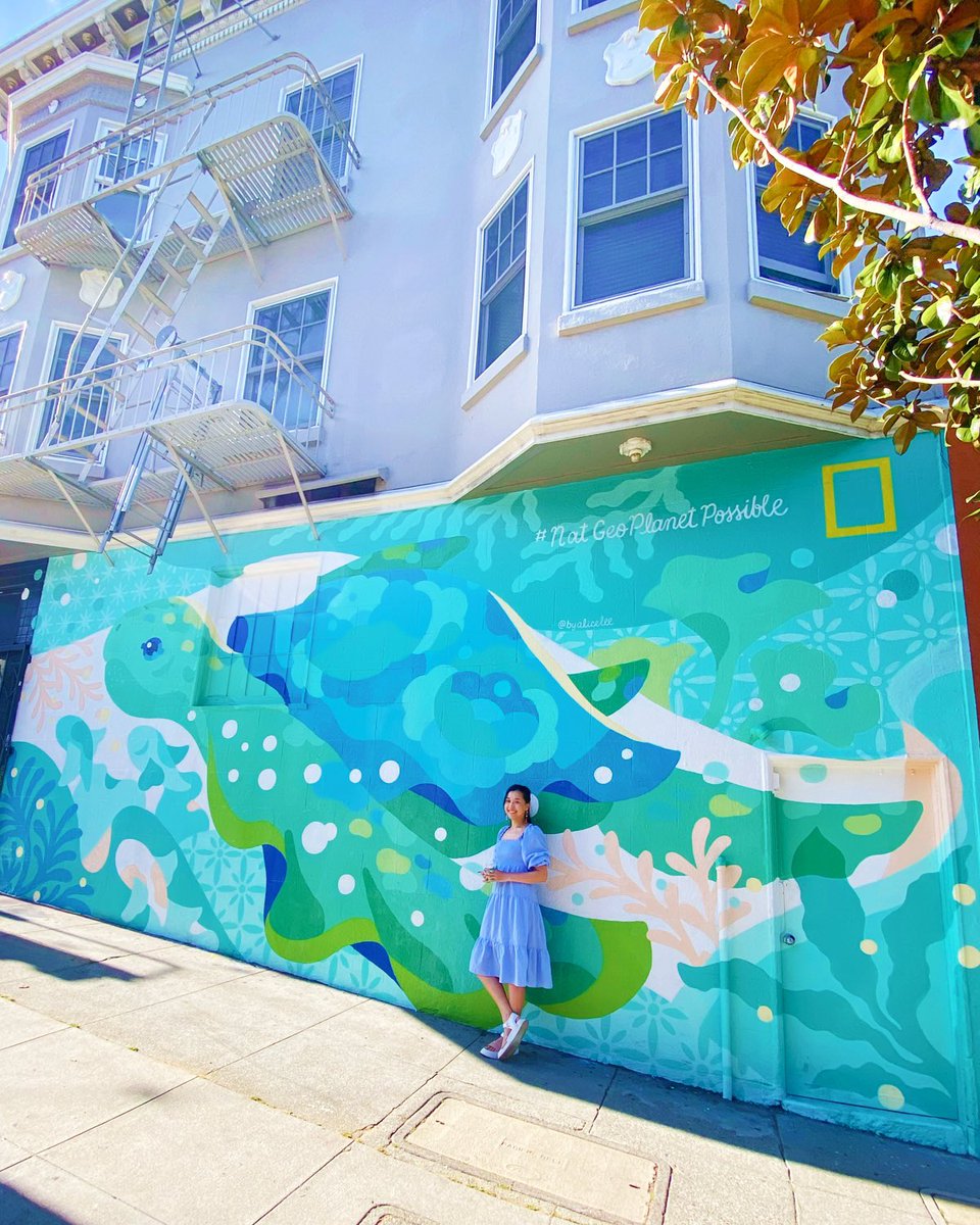 byalicelee's tweet image. I like turtles!! 🐢 

If you live in sf, I painted this sea turtle mural at haight + divis for @NatGeo to celebrate earth day! It’s right outside the boba shop, Tea&amp;amp;Others. just finished putting the final clear coat on ~5 min ago so now I’m gonna drink boba and celebrate🧋🎉