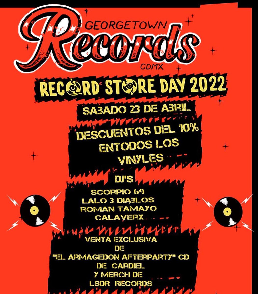 📍 Georgetown Records 
Descuentos, djs, lanzamientos exclusivos, merch y más, este #RSD22 en Georgetown Records CDMX🔥
