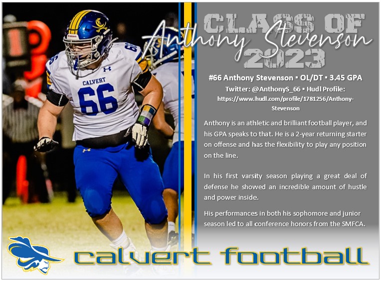 Calvert Football Prospect Spotlight: #66, Class of 2023, Junior OL/DL with amazing grades and awesome film. Check him out at <a href="/AnthonyS_66/">Anthony Stevenson</a> watch his junior film below. #UncommonGreatness #1Heart1Beat1Soul #THEcalverthigh  

hudl.com/video/3/178125…