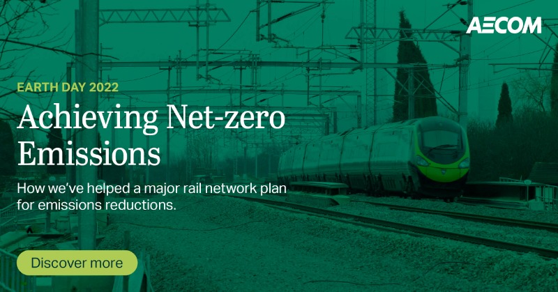 AECOM's tweet photo. On #EarthDay, we reflect on our environmental footprint and how to minimize it.
 
With our #SustainableLegacies strategy, we’re helping clients like @networkrail achieve their carbon targets through the development of their 2050 Environmental Sustainability Strategy. Read more.