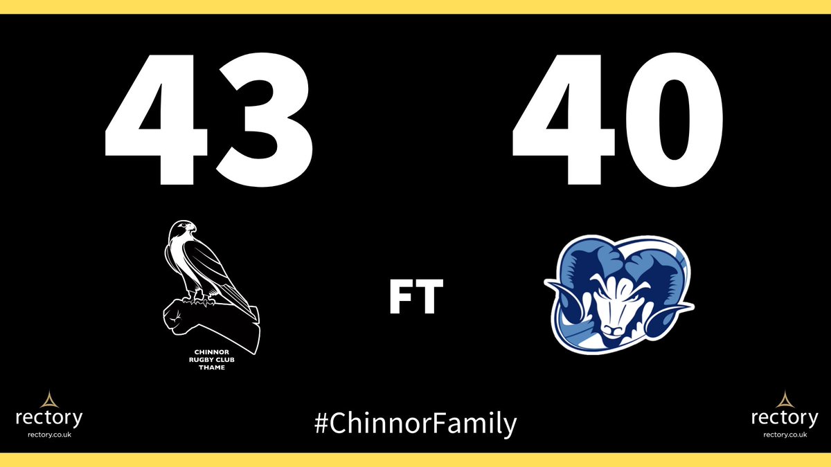 That's it ... we win it at the death!

What a victory!

What an advert for National League 1 rugby too &amp; thanks to <a href="/Rams_RFC/">Rams RFC</a> for a fabulous contest

#ChinnorFamily 🖤🤍