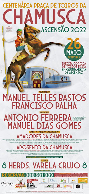 Chamusca POR con cartel para la corrida de la Ascensión, mixta toros Hdros de Varela Crujo para Manuel Telles Bastos e Francisco <a href="/fpalha87/">Francisco palha</a> y a pie António <a href="/ferrera_torero/">Antonio Ferrera</a> y Manuel <a href="/MDiasGomes/">Manuel Dias Gomes</a>, forcados Amadores de Chamusca y de Aposento de Chamusca <a href="/portaltaurino/">Portal Taurino</a>