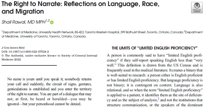 Can we expand our understanding of "language barriers" in medicine to account for the role of racism in our institutions? <a href="/ShailRawalMD/">Shail Rawal</a> link.springer.com/article/10.100…