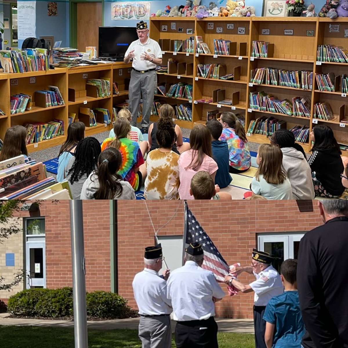 The American Legion post 116 commission a new flag at HARES today and taught our safety patrol about flag etiquette. #HawksSoar