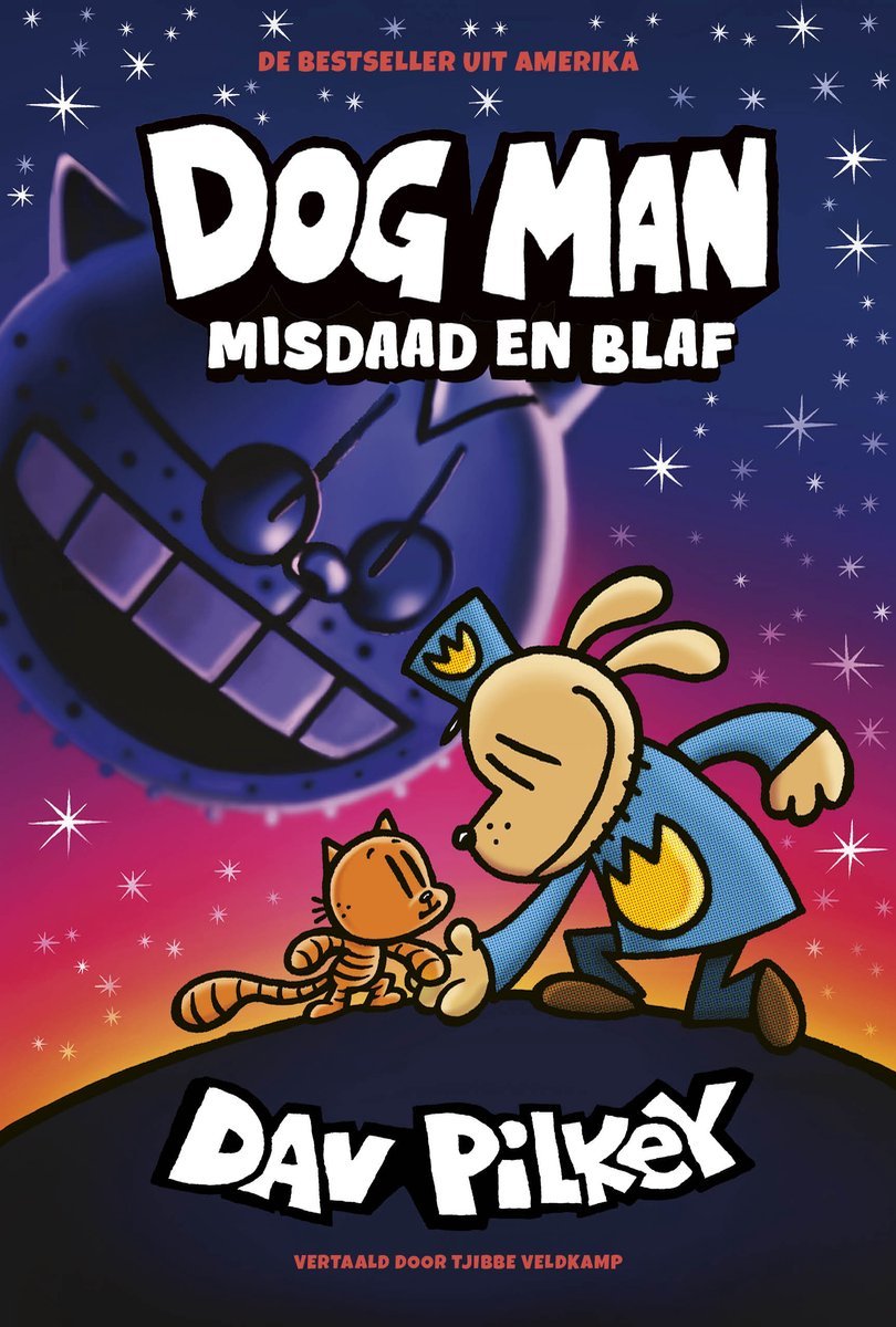 stripland_BENL's tweet photo. Kan een agent met een kattenkop #Dogman vervangen? Dat is in ieder geval het plan van de politiehond na z'n ontslag. Komende week verschijnt Misdaad en Blaf, het 9de avontuur alweer. Ook #KidKat zien we terug. #DavPilkey #KapiteinOnderbroek #TjibbeVeldkamp #Condor https://t.co/aePSqm9EfP