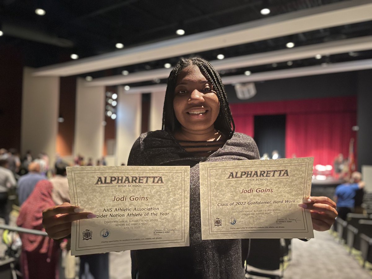 Congratulations to the one and only Jodi Goins for winning the Female Athlete of the Year Award at Alpharetta High School! And she will be carrying the Hard Work Gonfalon at graduation. We are SO proud of you <a href="/goins_jodi/">Jodi Goins</a> !!