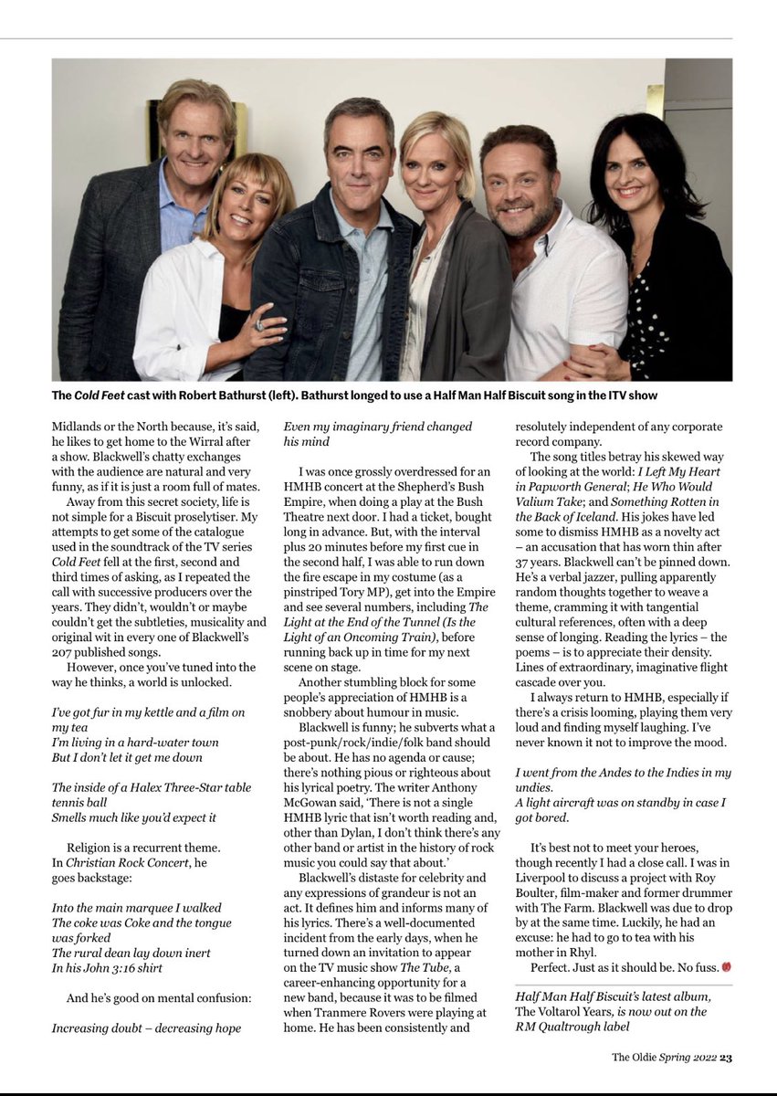 my article in praise of Half Man Half Biscuit

in the current <a href="/OldieMagazine/">The Oldie</a>
<a href="/hmhb_lyrics/">HMHB Lyrics Project</a> 
<a href="/derekpringle/">Derek Pringle</a> <a href="/questingvole/">Sam Leith 🐝</a> @gidcoe <a href="/ProbeRecords/">Probe Records</a> <a href="/magsconway/">Mags Conway</a> @HurricaneFilms