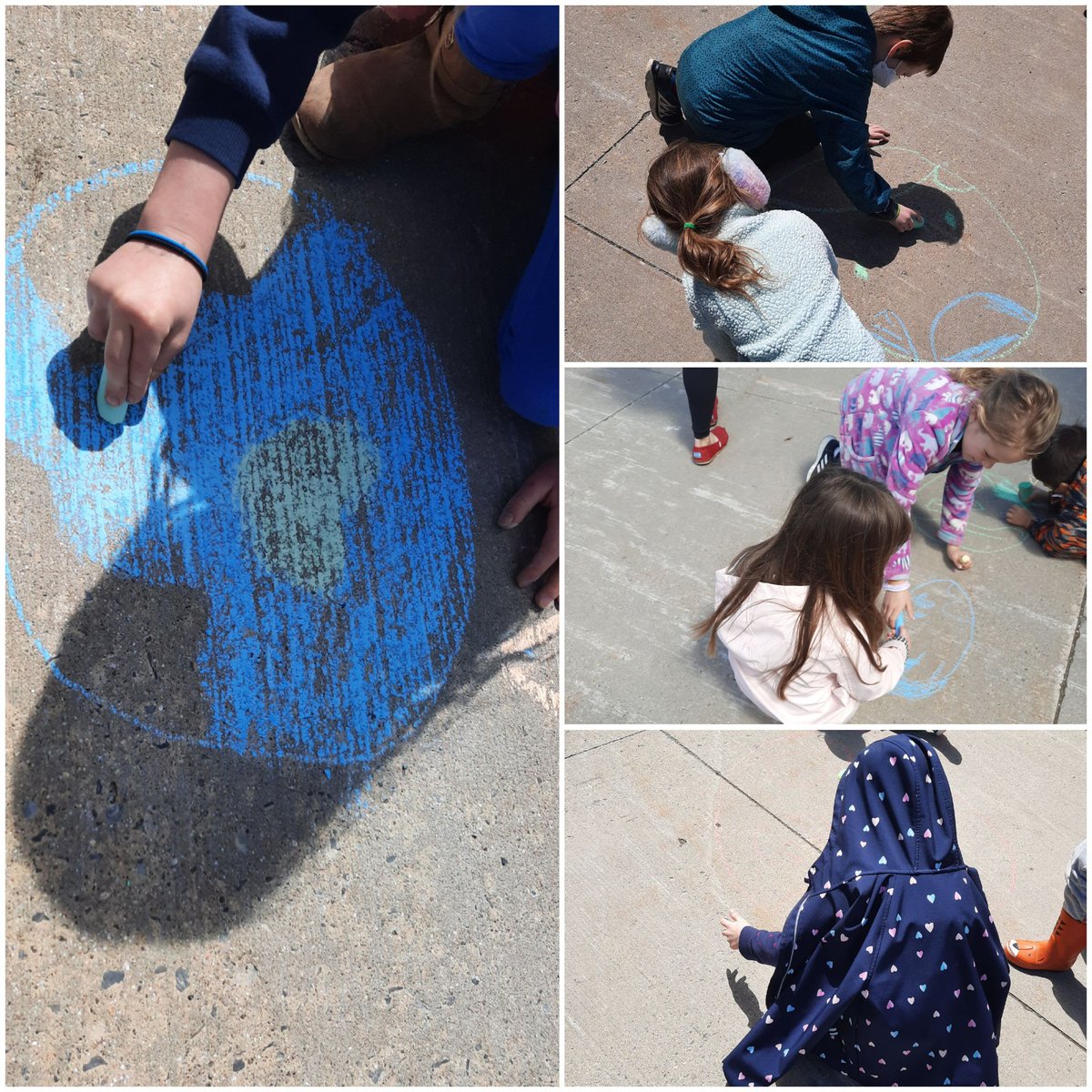 Love seeing our class be such great leaders with our kinder buddies today 🤍 after our #pitchinkingston yard clean up we did some earth day sidewalk chalk art 🌎