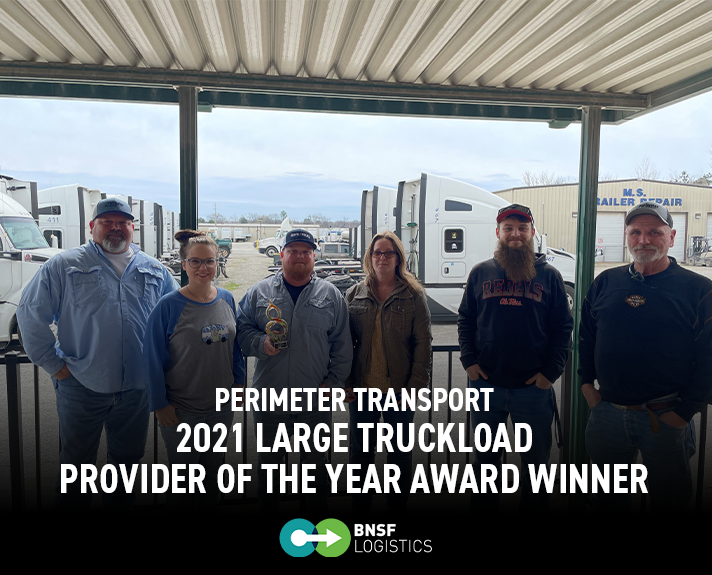 Last week BNSF Logistics presented Perimeter Transport with the 2021 Large Truckload Provider of the Year! Their trustworthiness is just one of the qualities that makes them a valuable partner to BNSFL. It’s carriers like Perimeter Transport that allow us to Deliver What Matters!