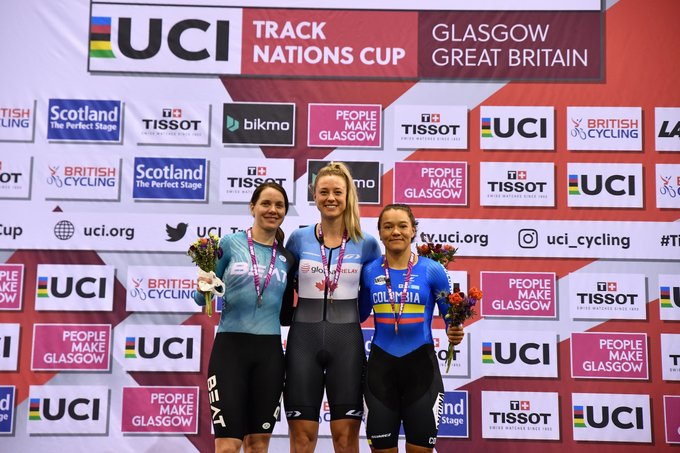#TissotNationsCup 🏴󠁧󠁢󠁳󠁣󠁴󠁿 ¡𝐁𝐫𝐨𝐧𝐜𝐞 𝐩𝐚𝐫𝐚 𝐂𝐨𝐥𝐨𝐦𝐛𝐢𝐚!
🚴‍♀️🇨🇴 Martha Bayona superó a la ucraniana Olena Starikova en las dos series de velocidad por la medalla de bronce.
🏆Velocidad Pura - Damas
🥇Kelsey Mitchell 🇨🇦
🥈Laurine van Riessen 🇳🇱 
🥉Martha Bayona 🇨🇴
📷<a href="/UCI_Track/">UCI Track Cycling</a>