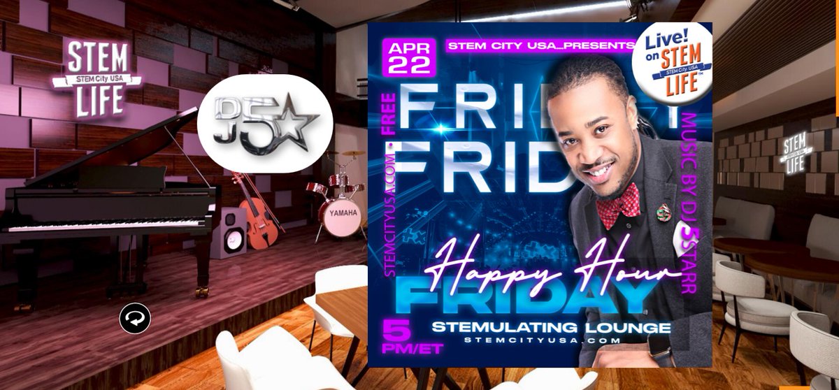 Wind down from a hectic week. Happy Hour with DJ5Starr in STEM City Jazz Club. Tonight 5PM EST
stemulatinglounge.mystemcity.com
