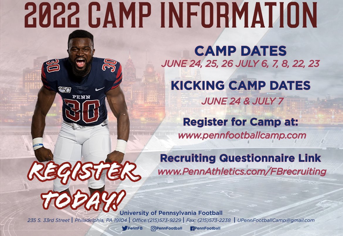 Very excited to be invited to the @PENNfb camp this upcoming summer. Looking forward to it! <a href="/PetePalczewski/">Pete Palczewski</a> <a href="/CoachPriore/">Coach P</a> <a href="/DanSwanstrom/">Dan Swanstrom</a>