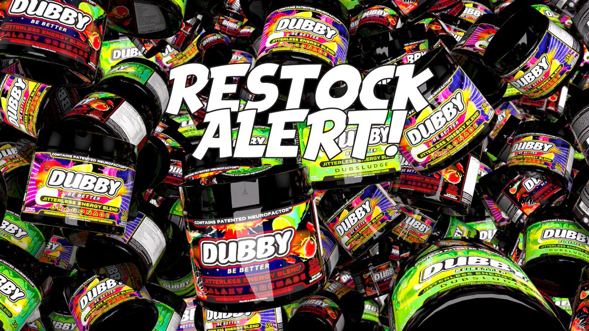 DubbyEnergy's tweet photo. Restock ALERT! We're now fully restocked! Shipping remaining orders now through the weekend! DUBBY! https://t.co/1PTLYJCyYX
