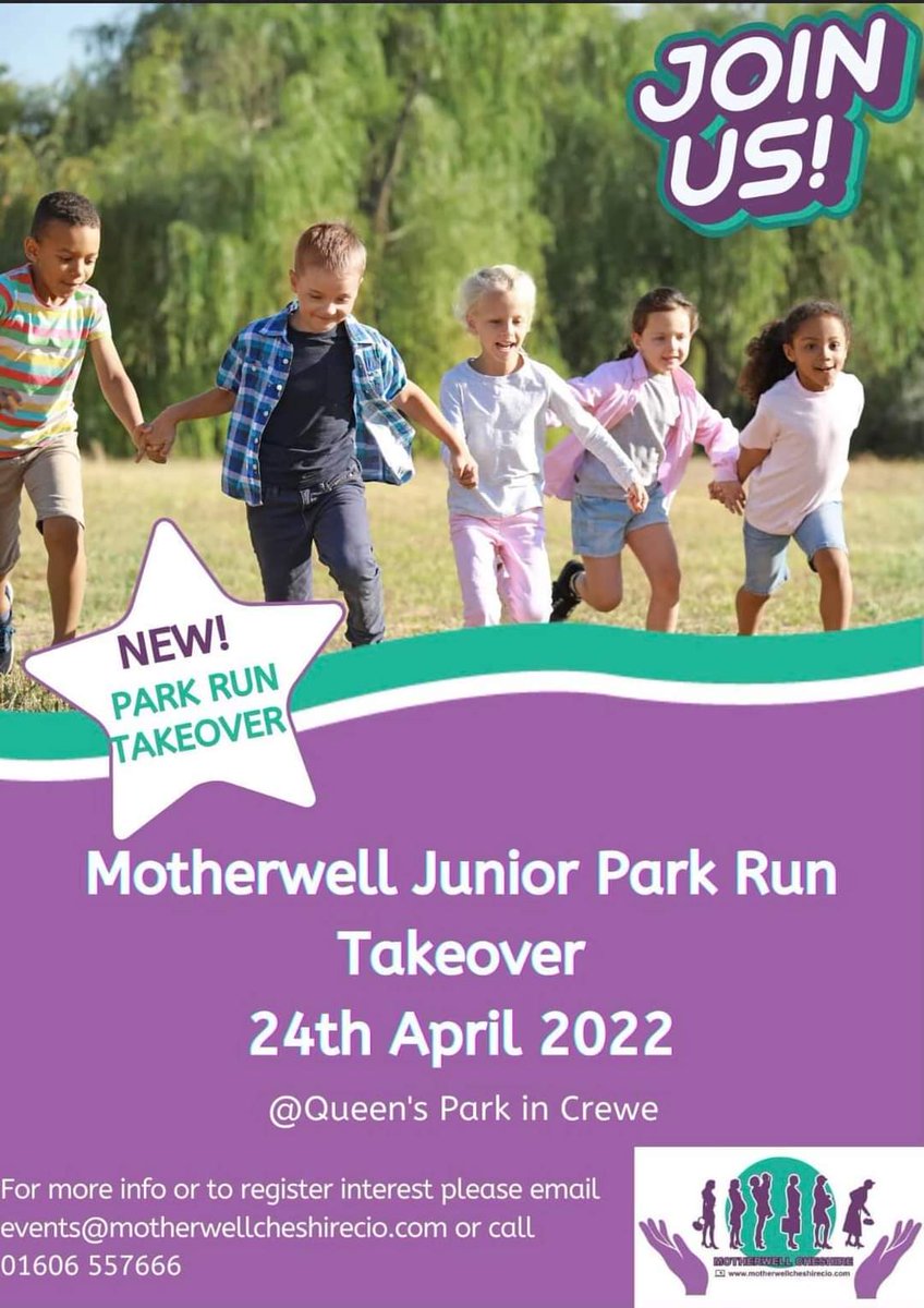 Want to join us this Sunday ?
We are supporting <a href="/jnrparkrunCrewe/">Queens Park junior parkrun Crewe</a> a great opportunity to keep the littles one #active 
<a href="/ActiveTravelCre/">🚶🏻‍♂️ACTive Crewe Travel</a> 
<a href="/thisisthecat/">Not The Cat</a> 
<a href="/ThisGirlCanUK/">This Girl Can</a> 
<a href="/Womeninsport_uk/">Women in Sport</a> 
<a href="/ActiveKidsAC/">Active Kids</a> 
<a href="/PoliceCrewe/">Crewe Police</a>