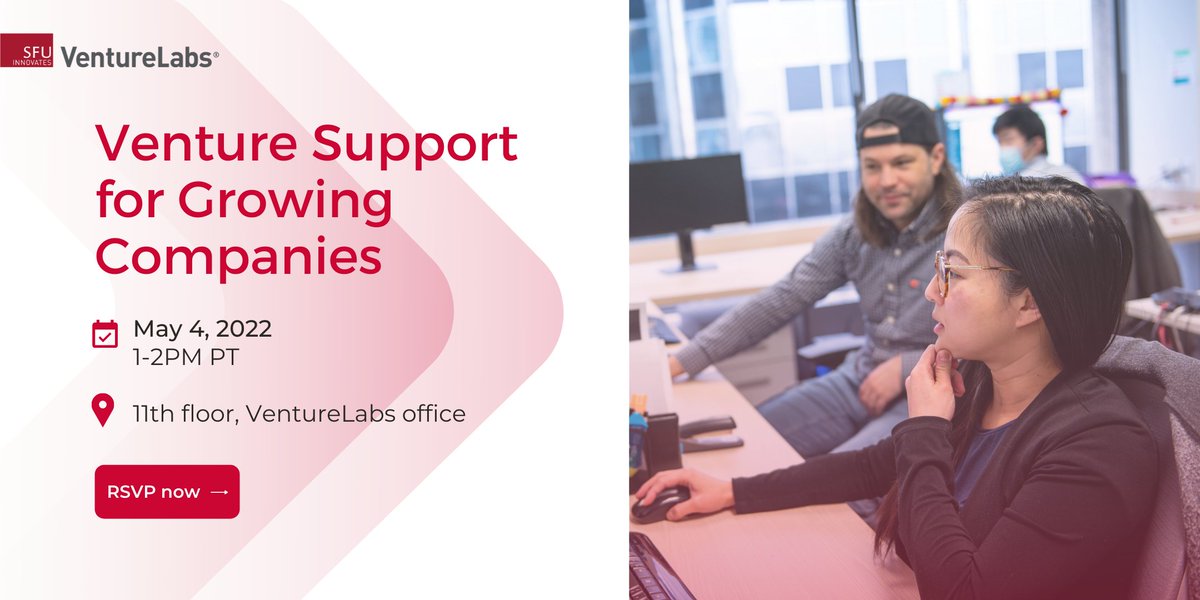 SFUVentureLabs's tweet photo. Less than 2 weeks until our Venture Support for Growing Companies event! Attend this info session on May 4 to learn about upcoming venture support programs and connect with industry experts and mentors! 💫
 
RSVP here: https://t.co/qT7uzeZuT3 https://t.co/ysAd5PWHbb