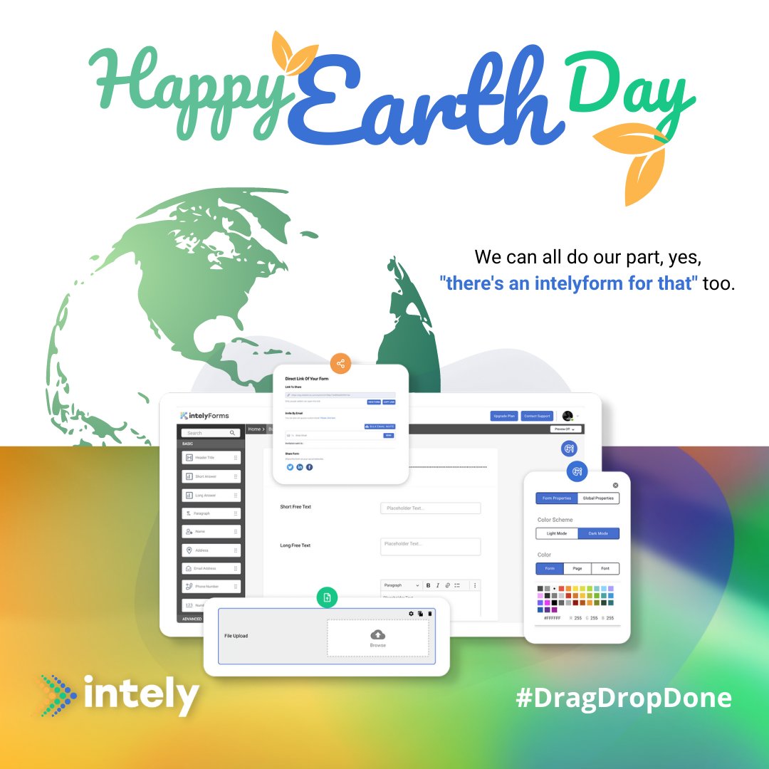 intely_io's tweet image. It&apos;s #EarthDay, so we thought we&apos;d give you some ideas for using less paper &amp;amp; being nice to #motherearth, use our custom #onlineformbuilder. Yes, there&apos;s an intelyForm for that! #Surveys, #intakeforms, #questionnaires, registrations, &amp;amp; so many more! We can all do our little part.