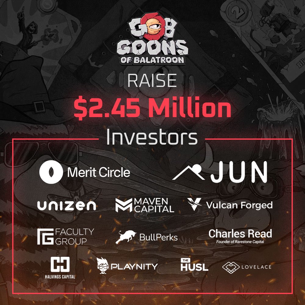 LFGoons's tweet image. The Goons of Balatroon team is excited to announce that we have successfully closed $2.46 million in a seed and private sale led by Merit Circle and Jun Capital. 🧵👇(1/12)

#GameFi #TokenLaunch