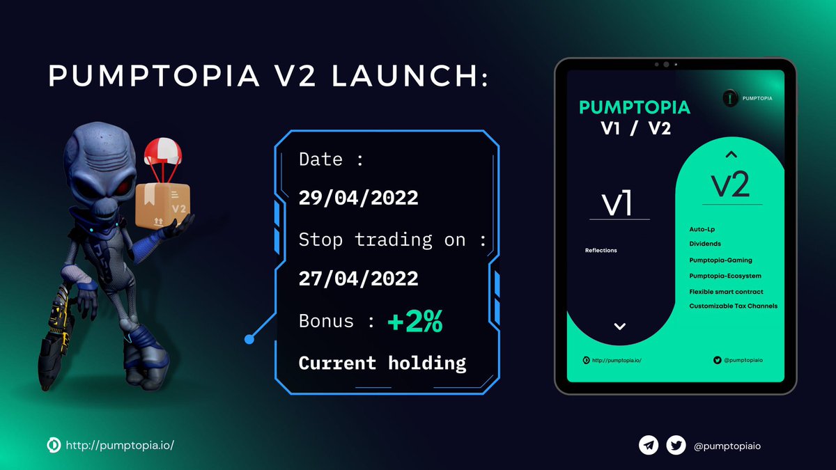🚨<a href="/pumptopiaio/">Pumptopia</a>  V2 Launch🚨

Interested in insane MEME coin gains? But don’t know how to trade them. $PTPA solves the meme mystery for u &amp; pays out dividends in $ETH

We’re the first Shitcoin-as-a-Service with a historic treasury in the making

Buy now &amp; get 2% bonus tokens in v2