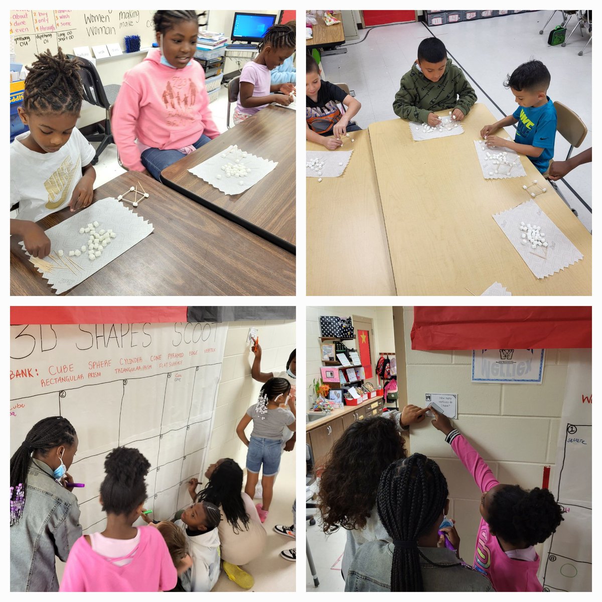 Meeting with our first grade buddy class.. learning and teaching 3D shapes using marshmallow structures and a scoot. To top it off, we loved it! How awesome is that!