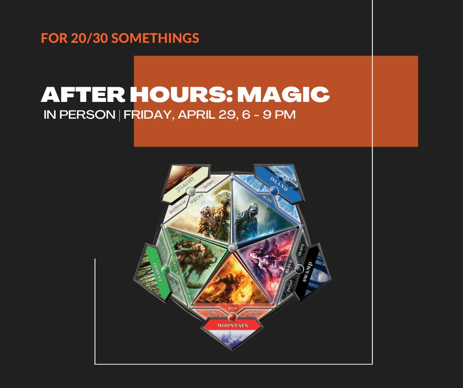 midlothianlib's tweet image. ATTENTION 20/30 somethings!
Play casual #TableTopMagic after the library closes this Friday, April 29! Door prizes &amp;amp; prizes throughout event. Bring your own cards or learn to play here! All skill levels welcome. Registration req'd. bit.ly/3ivJira

#Midlothian #CookCounty