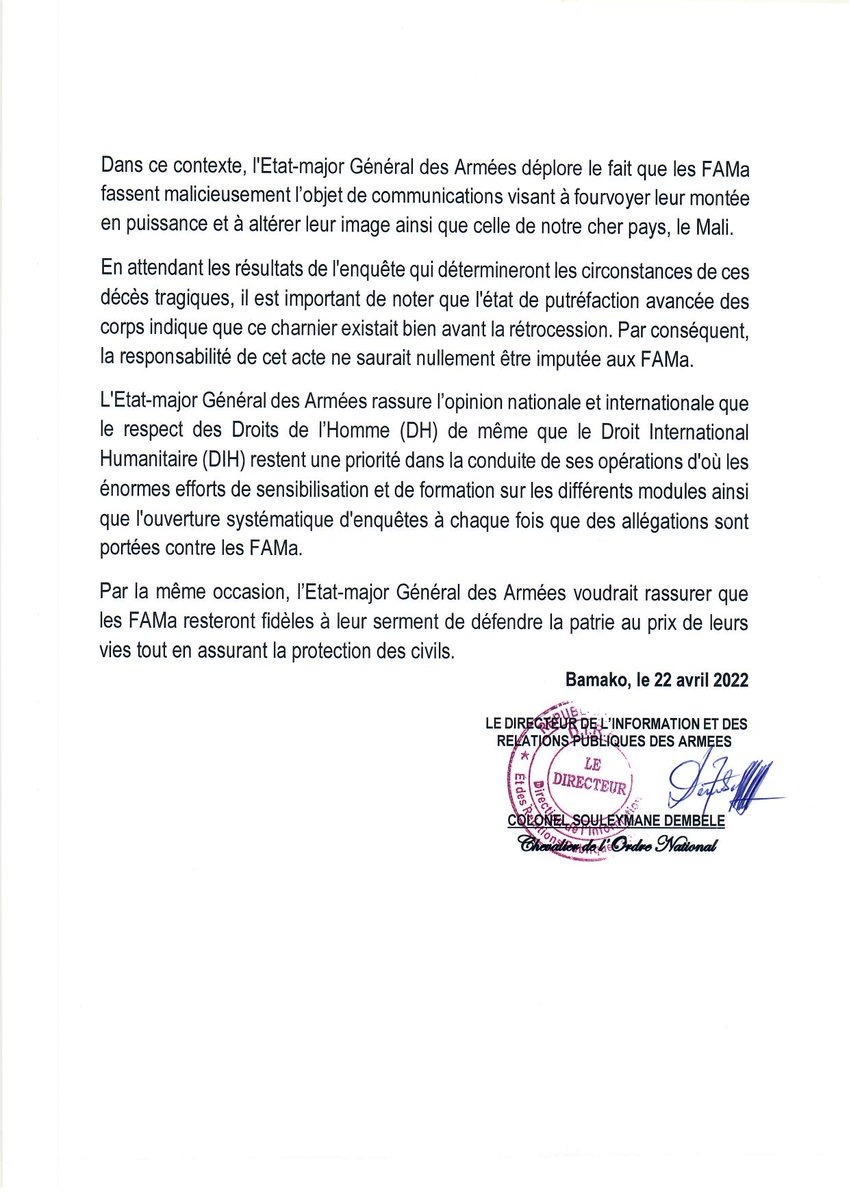 AgendaMali's tweet photo. @vieuxmko Face a ce genre 2 situation, presenter les 2 versions semble etre 1 approche plus juste..  @FAMa_DIRPA se balladerait-il avec des corps puttrifies pour accuser la France? 🤔 https://t.co/4RivJqFRuk