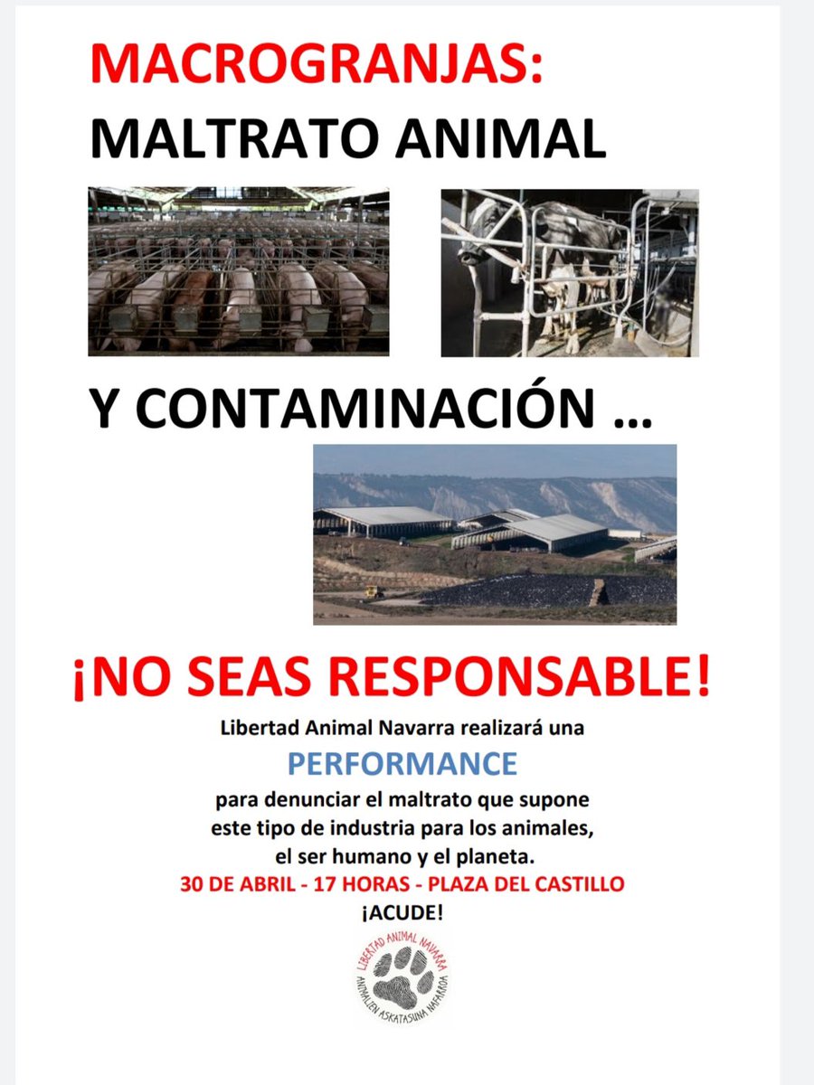 NavaLiberAnimal's tweet photo. Nueva cita, 30de abril, en la Plaza del Castillo de #Pamplona  
No tenemos otro planeta en el que vivir
#DiaDeLaTierra 
#macrogranjasno
 @Sagra77 https://t.co/nt9GWLbDQo
