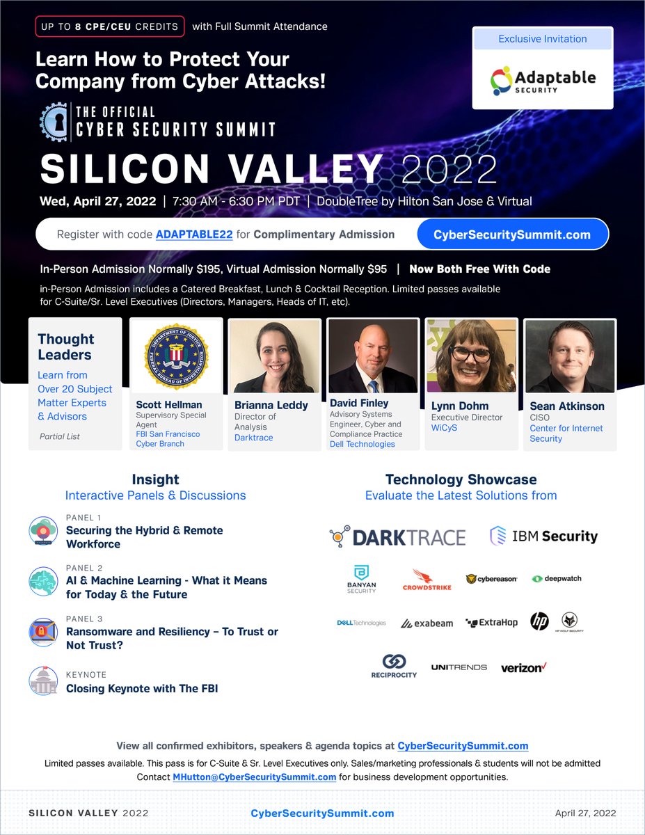 What's new in Silicon Valley cybersecurity next Wednesday complementary with our code ($195 value) - mailchi.mp/c19749b0cc25/w…