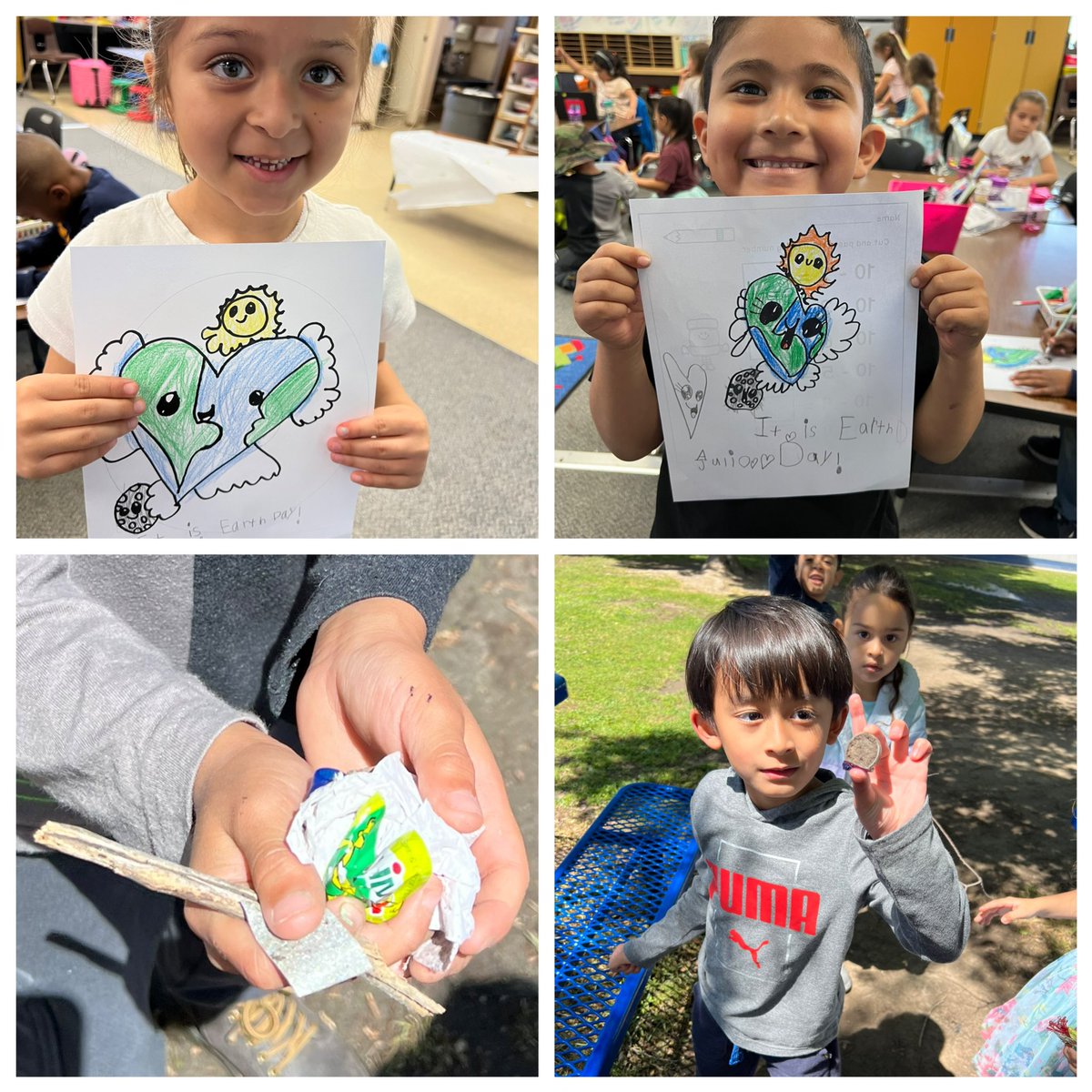 Earth Day at Sandrini: we made and hid kindness rocks with our 6th grade book buddies, picked up trash, &amp; only used 1 recycled paper today. #EarthDay #EarthDay2022 #kindness #kindnessrocks #kindergarten #WeArePBV