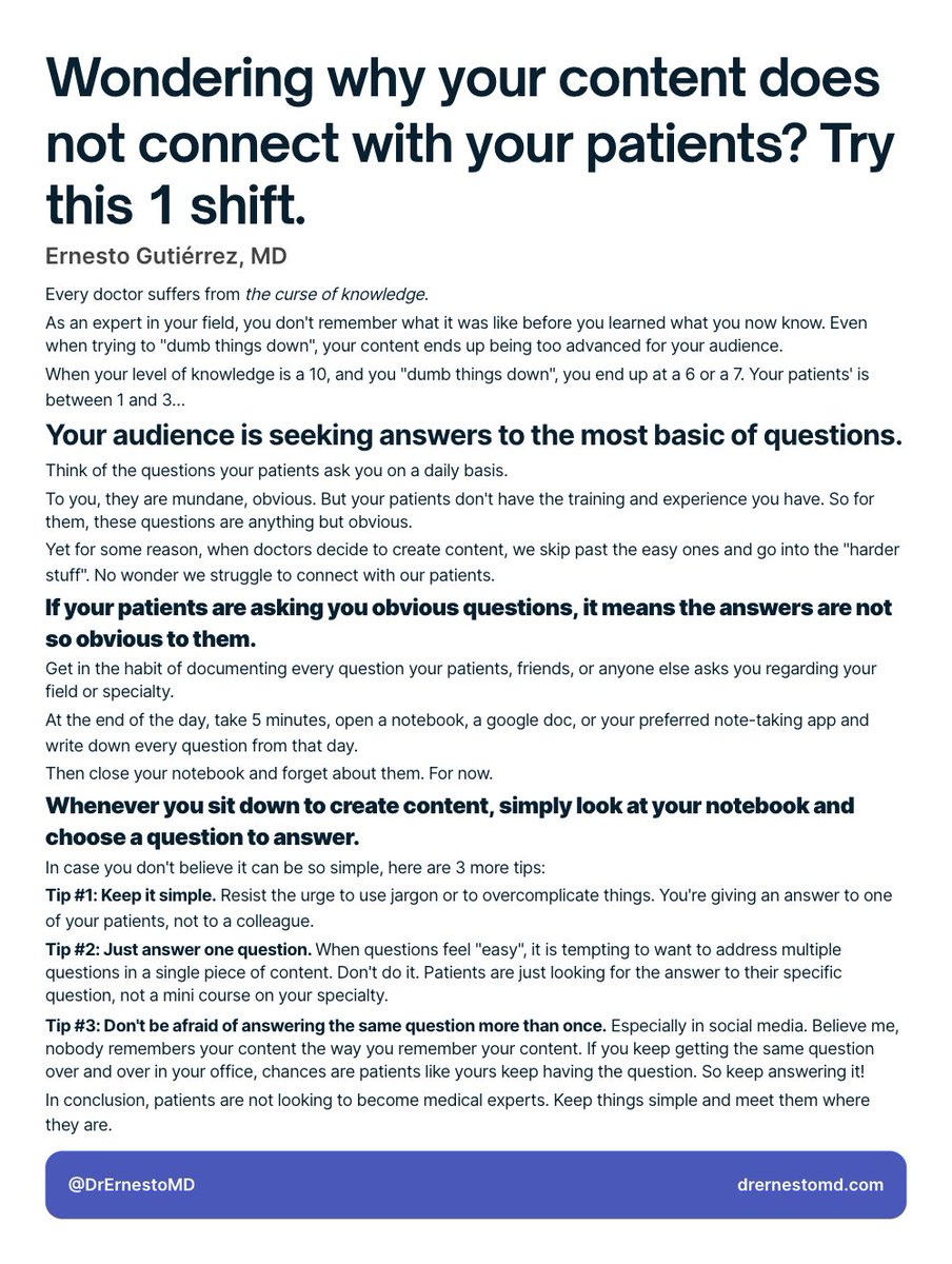 I spent years randomly creating content that did nothing for my patients.

If I could go back to 2013 when I began, making this shift would be at the top of my priorites.

#ship30for30
#buildinpublic