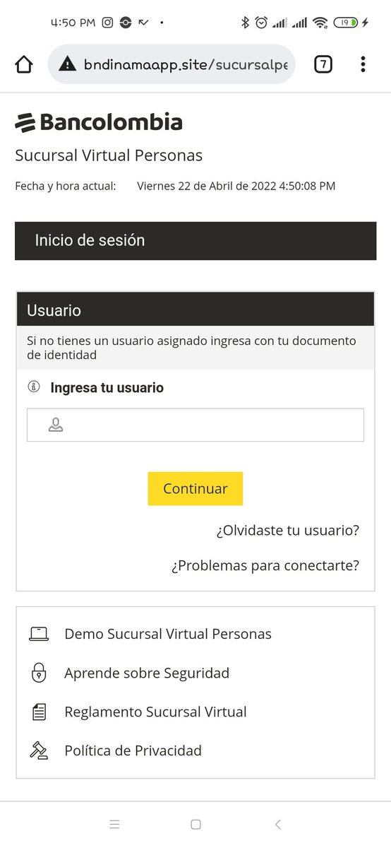 ¡CUIDADO! 🚨🚨🚨🚨🚨 Los delincuentes siguen inventando como robar. <a href="/Bancolombia/">Bancolombia</a> <a href="/CaiVirtual/">Centro Cibernético</a>