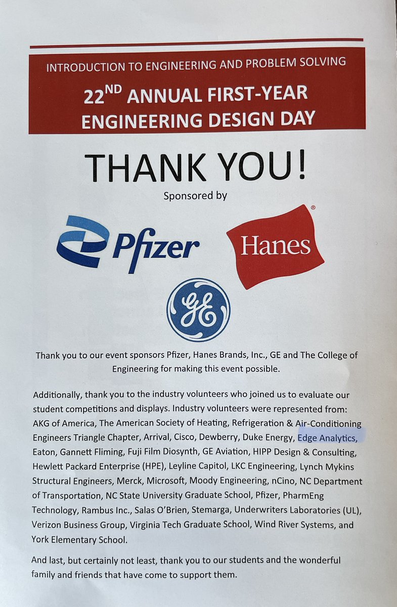 _EdgeAnalytics's tweet image. @_EdgeAnalytics represented today at the @NCState @NCStateEngr First-Year Engineering Design Day #FEDD where Edge team member @RunsData judged the &quot;Assistive Device&quot; competition. 🦿