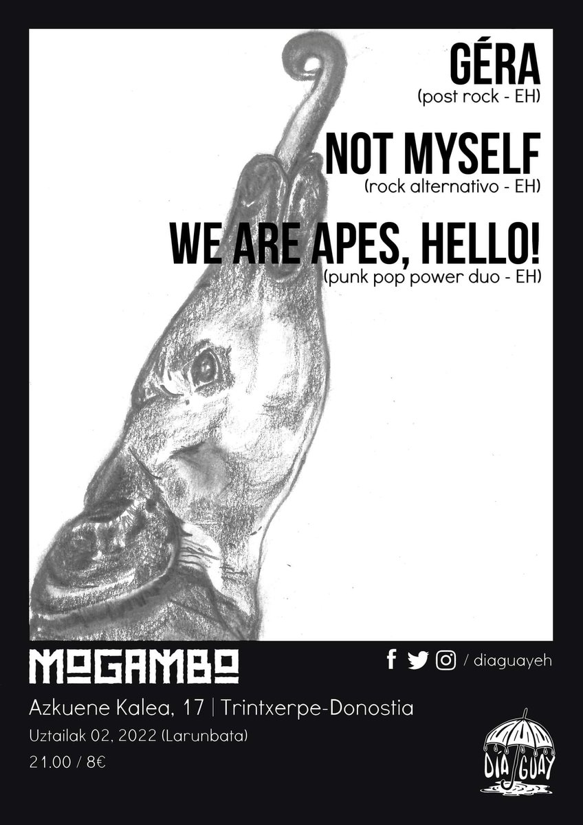 notmyselfeh's tweet photo. .@diaguayeh #6: WAAH!, Not Myself y Géra en
MOGAMBO, Azkuene Kalea, 17 | Trintxerpe-Donostia
Julio 02, 2021 (Sábado) 
21.00
8€

https://t.co/qA85Tmg9L2 https://t.co/fFc6NknBs1