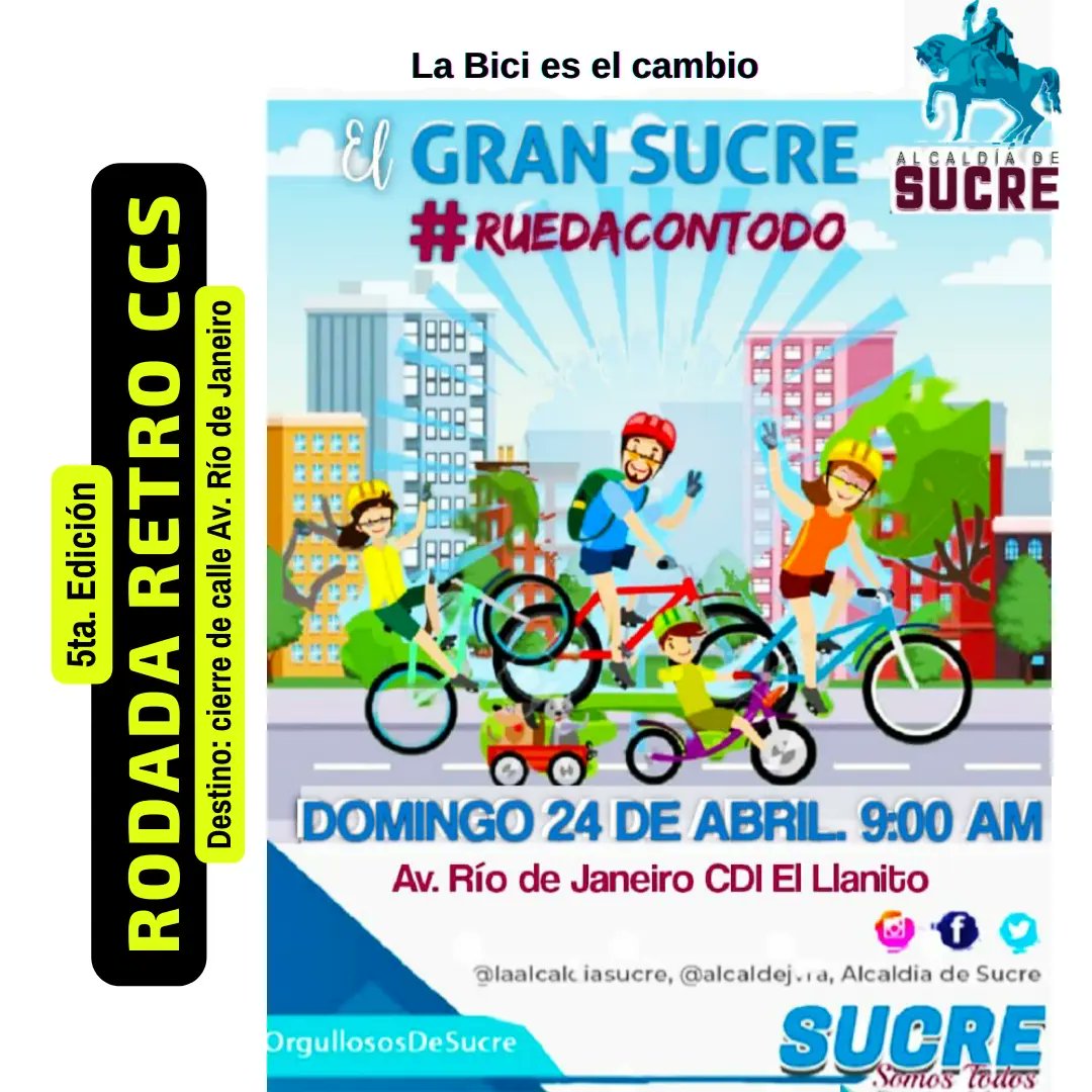 BiciCultura Venezuela (@biciculturave) on Twitter photo Domingo 24 de abril 5ta. #RetroCcs
Gracias al apoyo de: <a href="/lAlcaldiasucre/">AlcaldíaSucre</a> <a href="/ImatSucre/">Imat Sucre</a> <a href="/iamderdeportes2/">iamderdeportes</a> Domingo 24 de abril 5ta. #RetroCcs
Gracias al apoyo de: <a href="/lAlcaldiasucre/">AlcaldíaSucre</a> <a href="/ImatSucre/">Imat Sucre</a> <a href="/iamderdeportes2/">iamderdeportes</a>