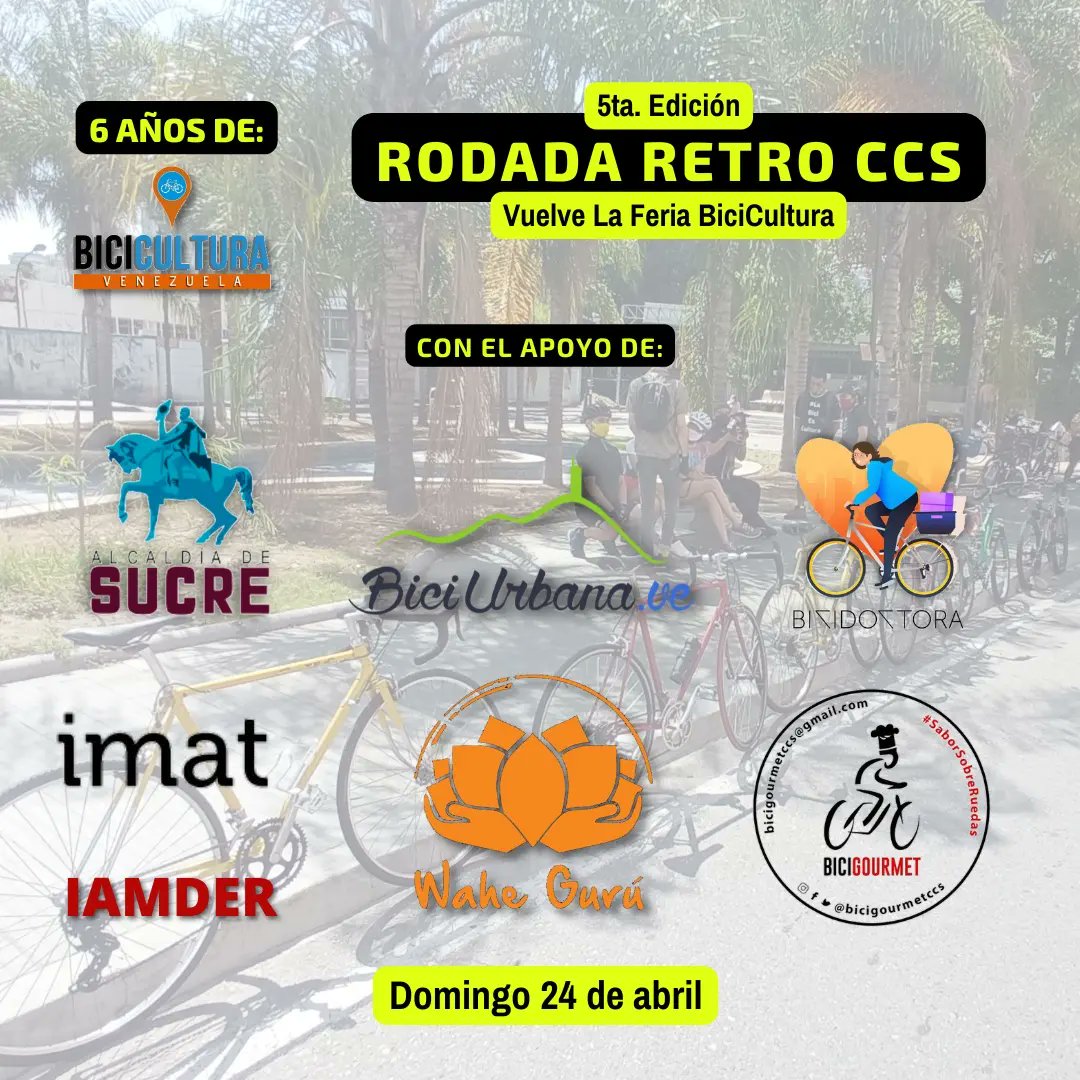 BiciCulturaVe's tweet photo. Domingo 24 de abril 5ta. #RetroCcs 

Gracias al apoyo de: @lAlcaldiasucre @ImatSucre @iamderdeportes2 https://t.co/6xjqpNTUUg